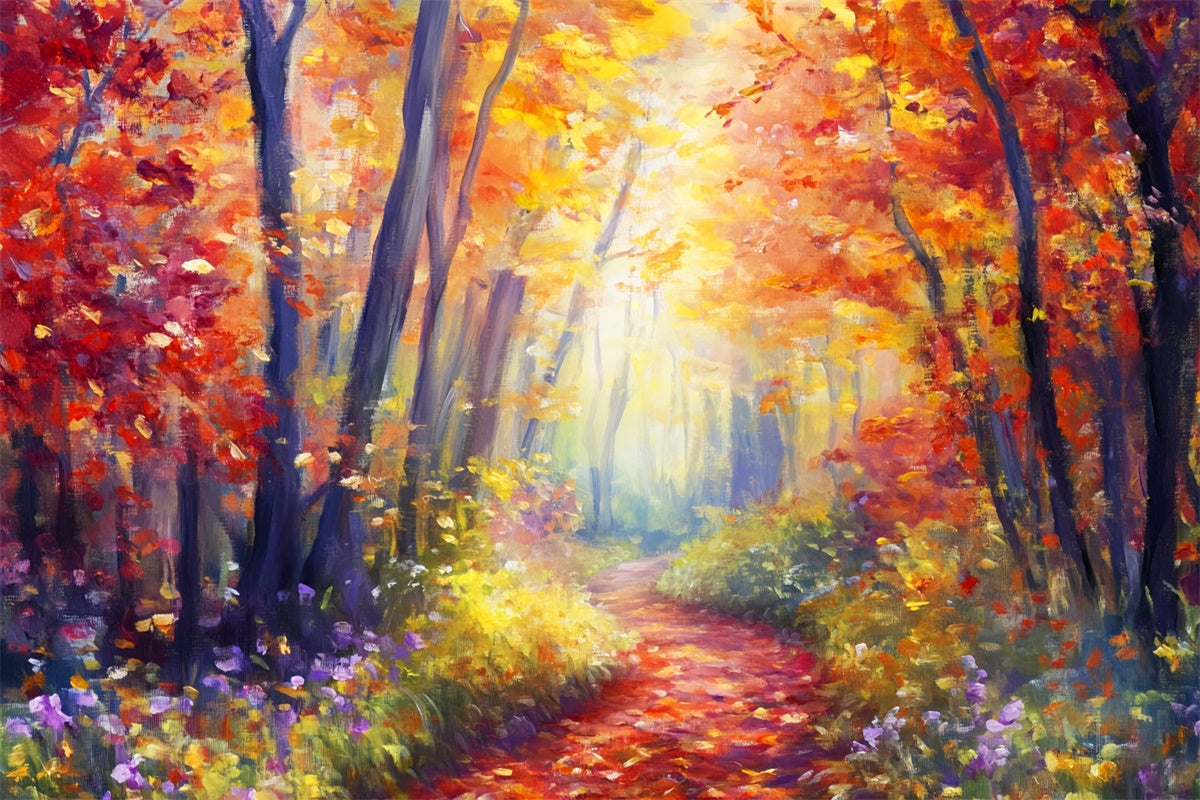 Autumn Forest Backdrop Golden Leaf Stroll Backdrop LXX57-118