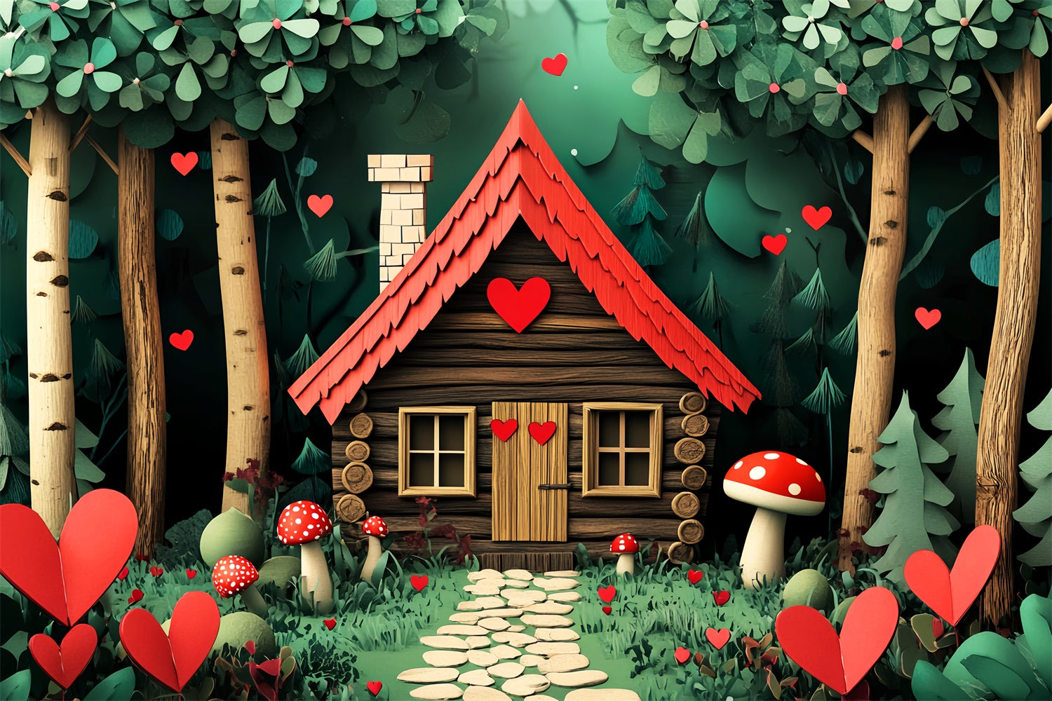 Woodland Forest Backdrop Whimsy Heart Cottage Backdrop LXX57-122