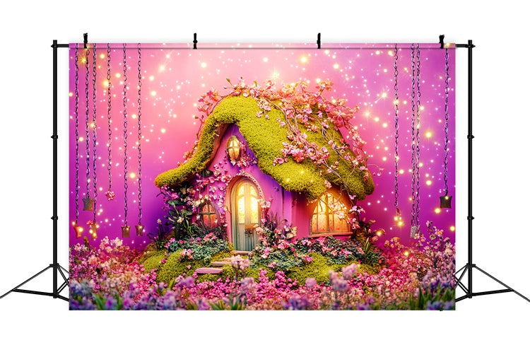 Fairytale Forest Backdrop Pink Meadow House Backdrop LXX57-126