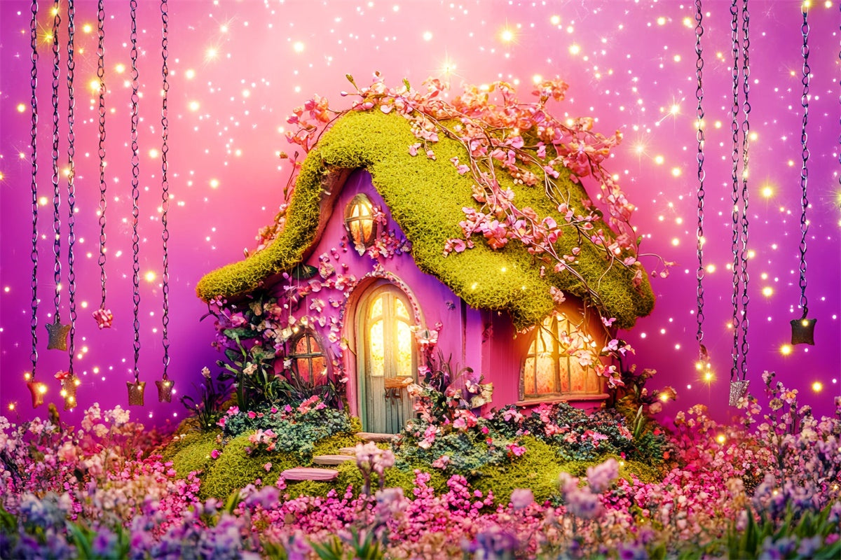 Fairytale Forest Backdrop Pink Meadow House Backdrop LXX57-126