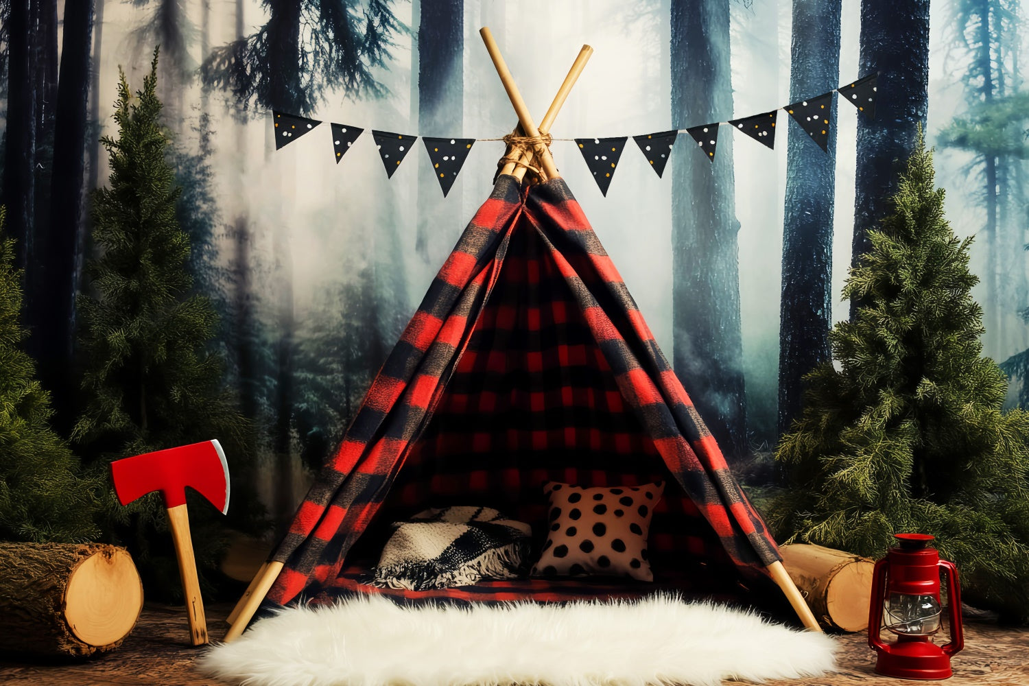 Woodland Forest Backdrop Rustic Camp Tent Backdrop LXX57-130