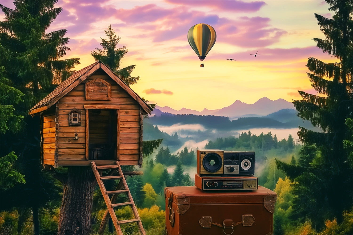 Backdrop Forest Pine Ridge Balloon Ride Backdrop LXX57-135