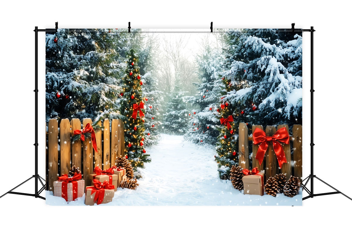 Christmas Forest Backdrop Snowy Pines Presents Backdrop LXX57-144