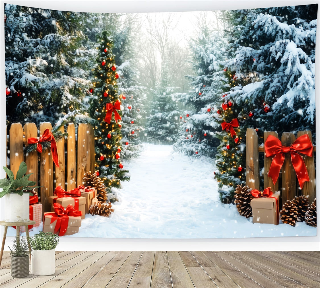 Christmas Forest Backdrop Snowy Pines Presents Backdrop LXX57-144
