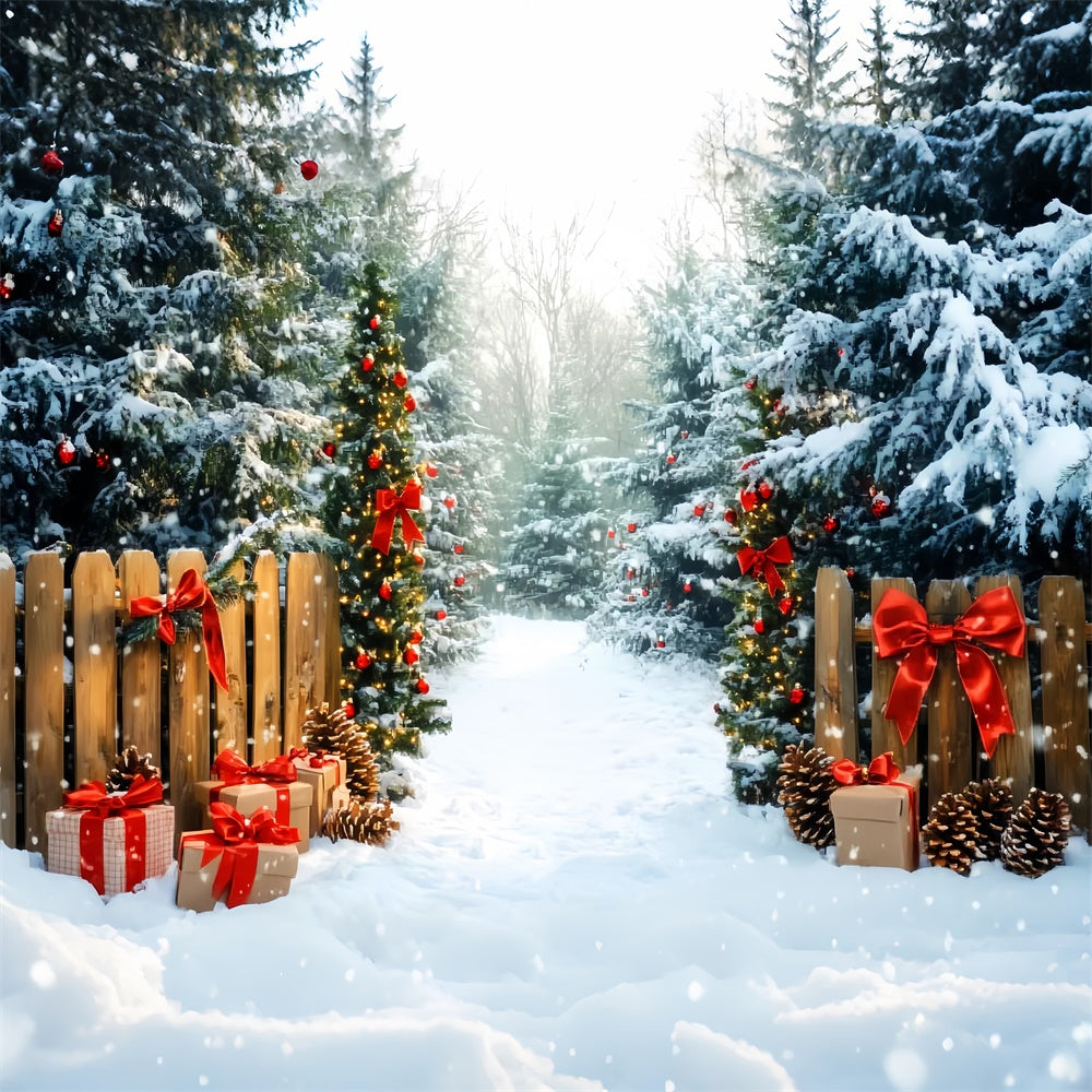 Christmas Forest Backdrop Snowy Pines Presents Backdrop LXX57-144