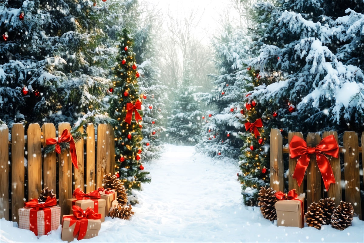 Christmas Forest Backdrop Snowy Pines Presents Backdrop LXX57-144