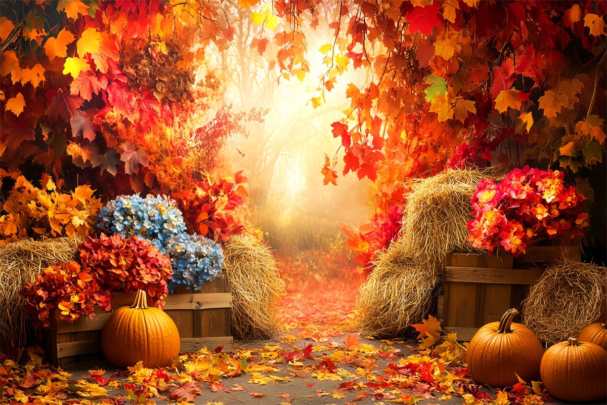 Fall Leaves Backdrop Dreamy Foliage Pumpkin Backdrop LXX57-159