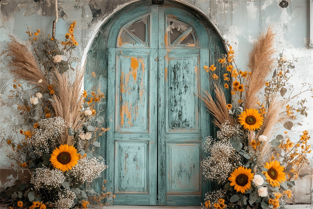 Vintage Photo Backdrop Shabby Sunflower Porch Backdrop LXX57-189