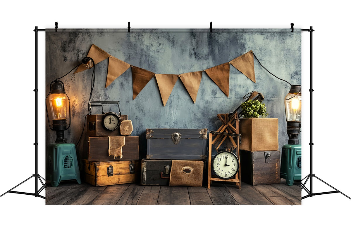 Retro Photo Backdrop Banner Clock Vintage Backdrops LXX57-213