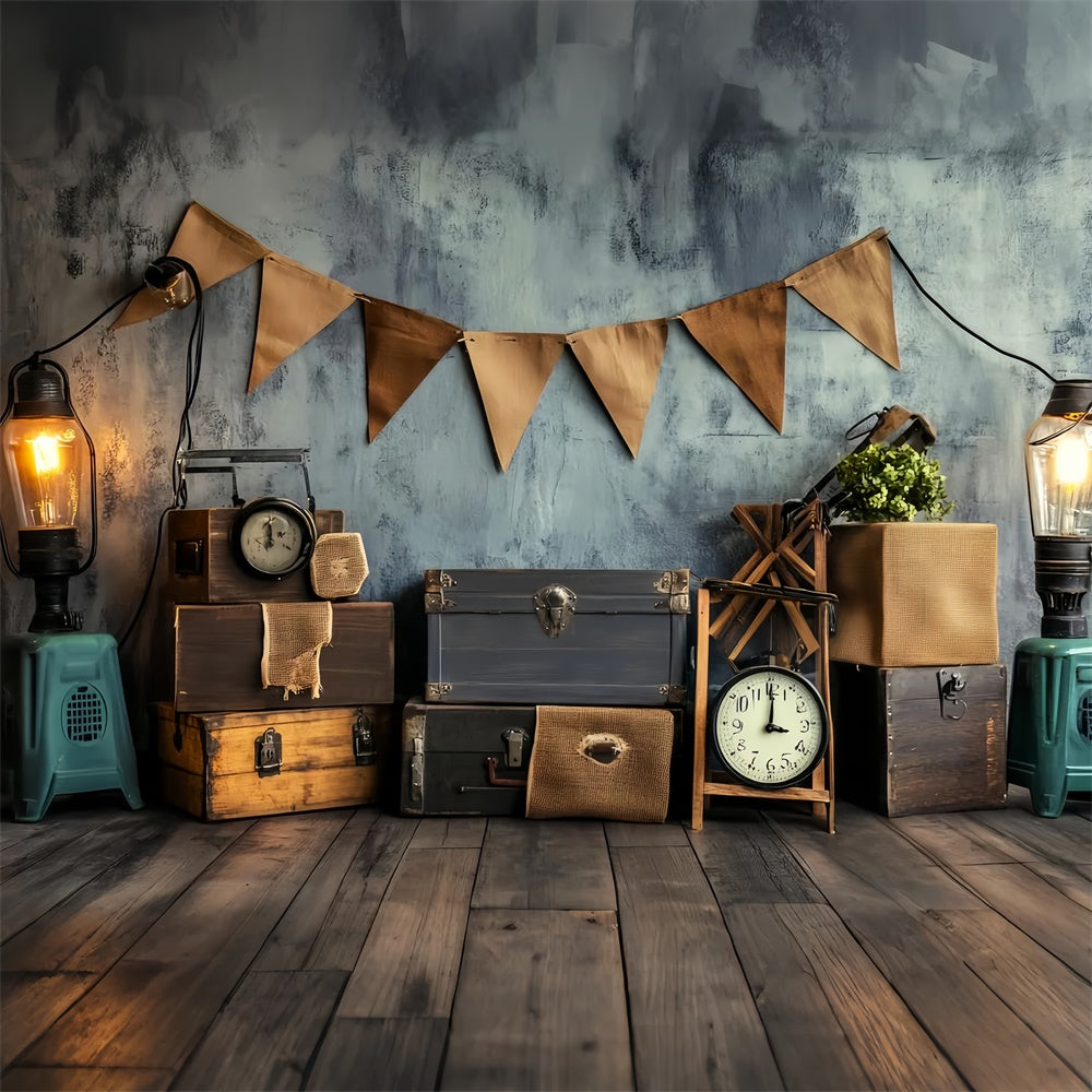 Retro Photo Backdrop Banner Clock Vintage Backdrops LXX57-213