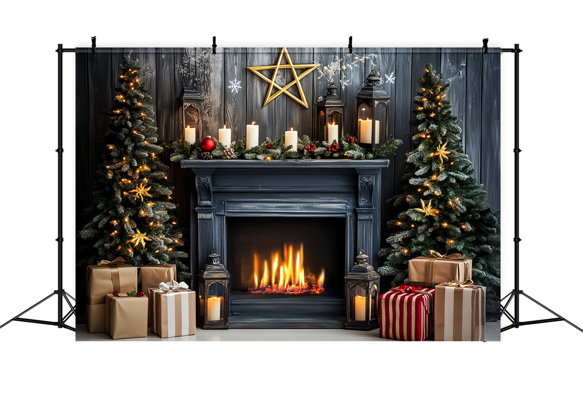 Vintage Christmas Backdrop Cozy Fireplace Backdrop LXX57-215