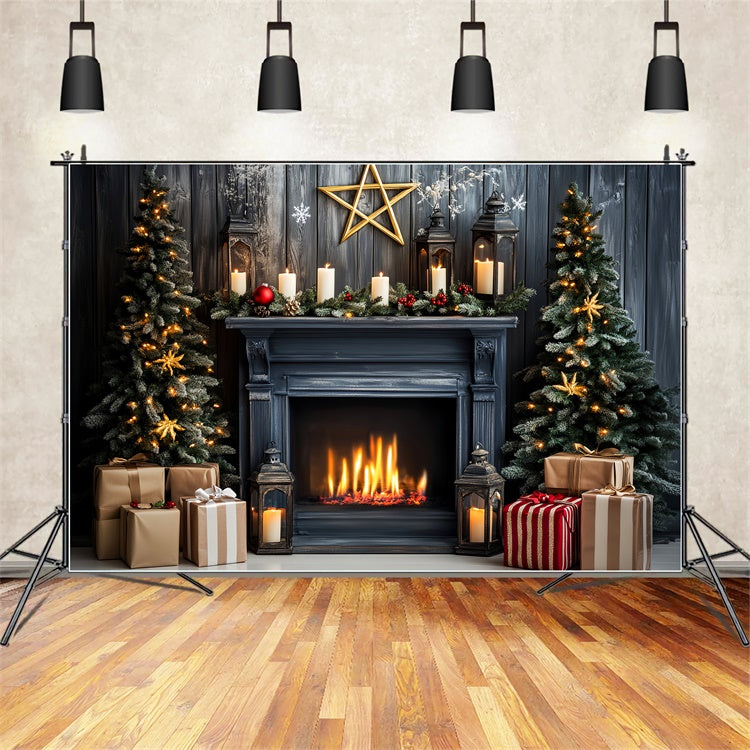 Vintage Christmas Backdrop Cozy Fireplace Backdrop LXX57-215