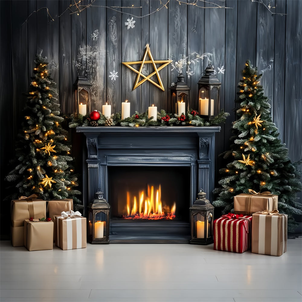 Vintage Christmas Backdrop Cozy Fireplace Backdrop LXX57-215