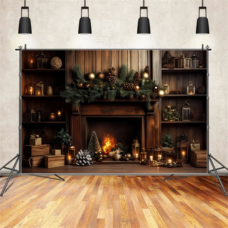 Vintage Christmas Backdrop Pine Hearth Holiday Backdrop LXX57-218