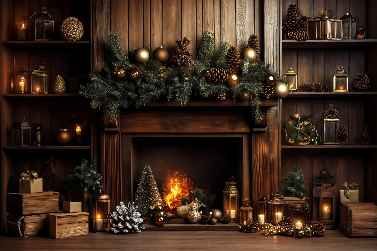 Vintage Christmas Backdrop Pine Hearth Holiday Backdrop LXX57-218