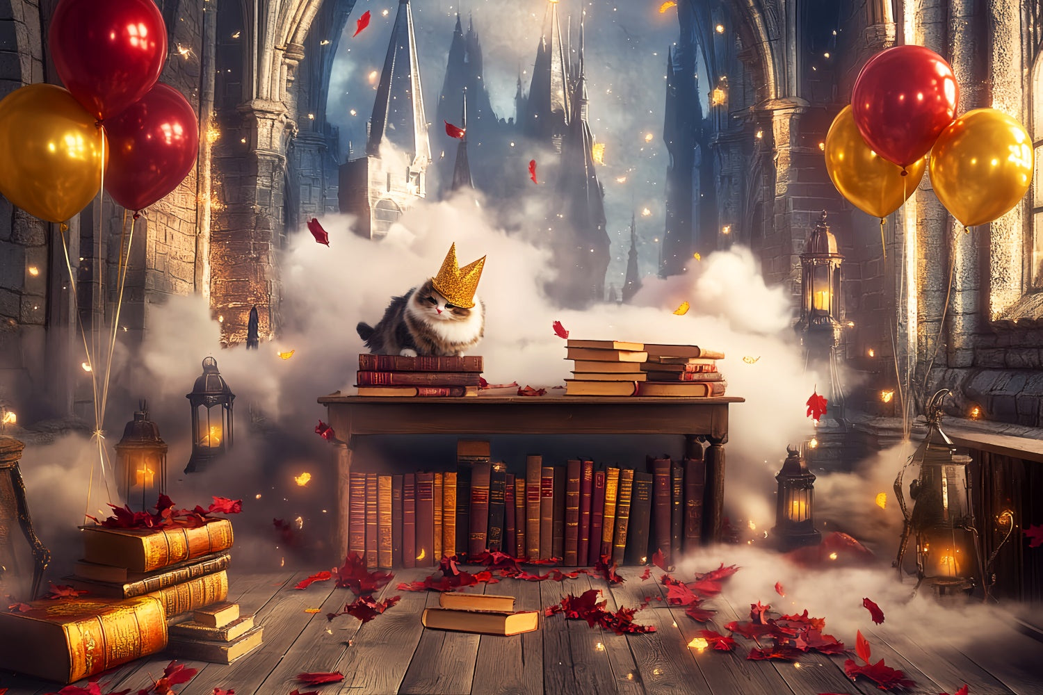 Vintage Photo Backdrop Whimsical Castle Library Backdrop LXX57-219