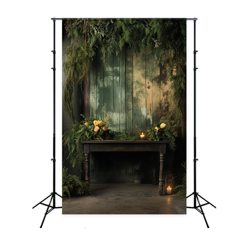 Backdrop Portrait Rustic Green Wood Panel Fabric Backdrop LXX57-262