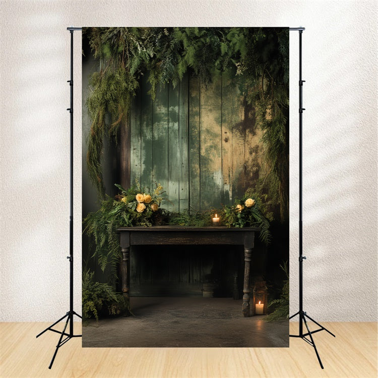 Backdrop Portrait Rustic Green Wood Panel Fabric Backdrop LXX57-262