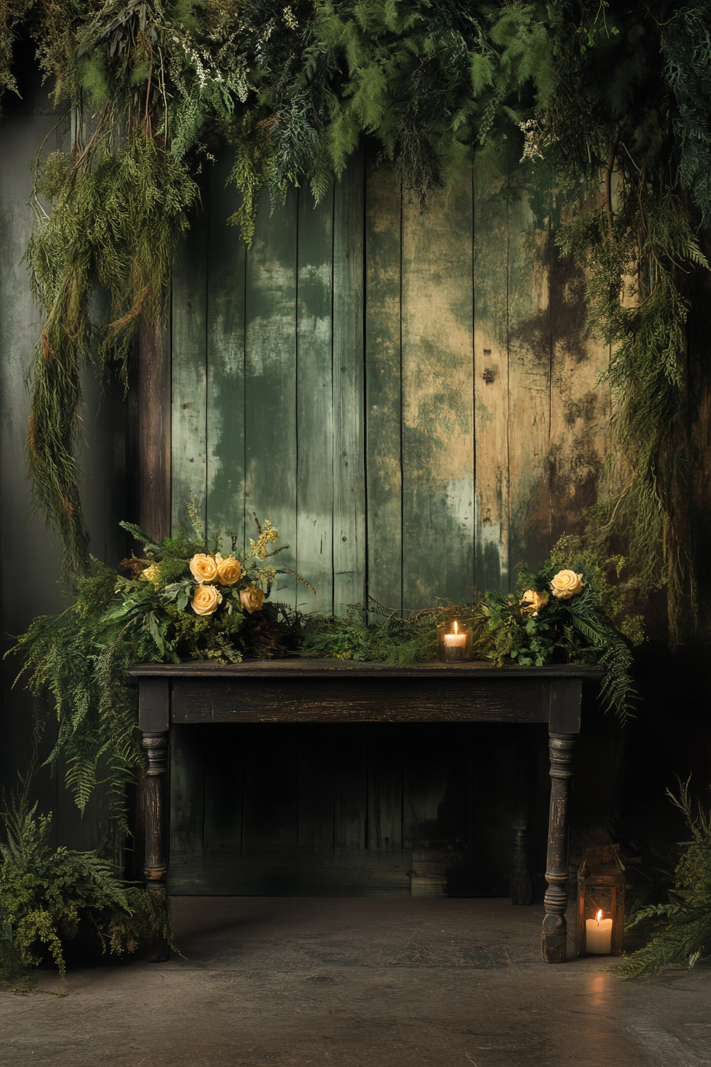 Backdrop Portrait Rustic Green Wood Panel Fabric Backdrop LXX57-262