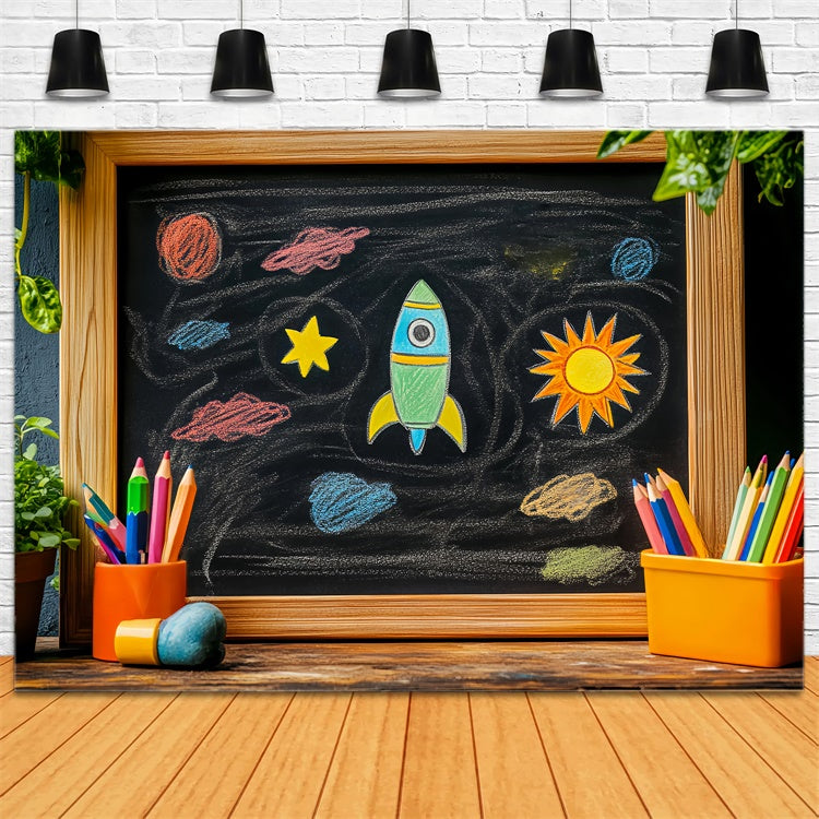 Back To School Photo Backdrop Outer Space Doodle Backdrop LXX57-30