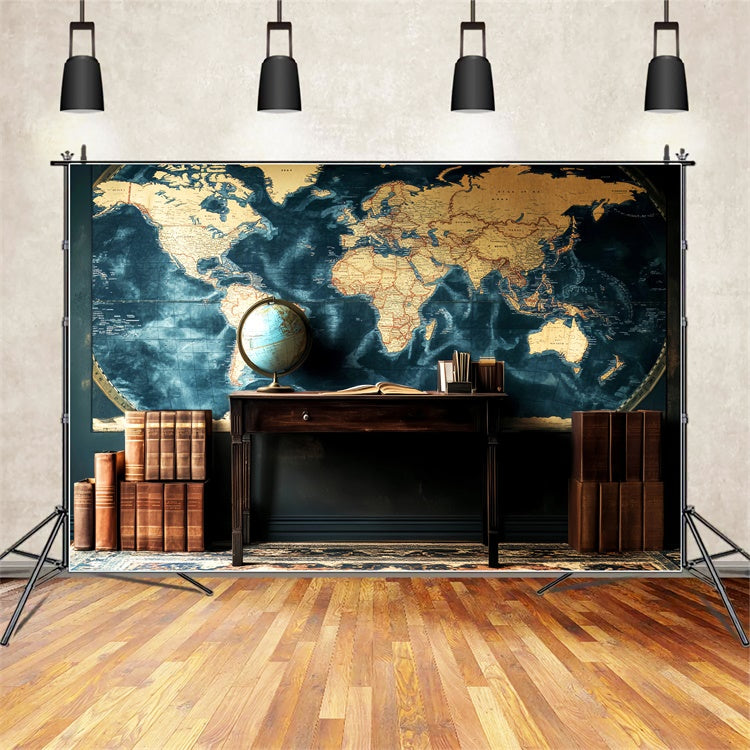 Classroom Backdrops Retro Classroom Map Setting Backdrop LXX57-33