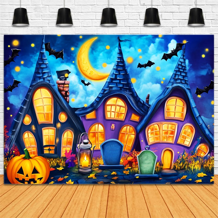 Haunted House Backdrop Cartoon Creepy Cottage Backdrop LXX57-71