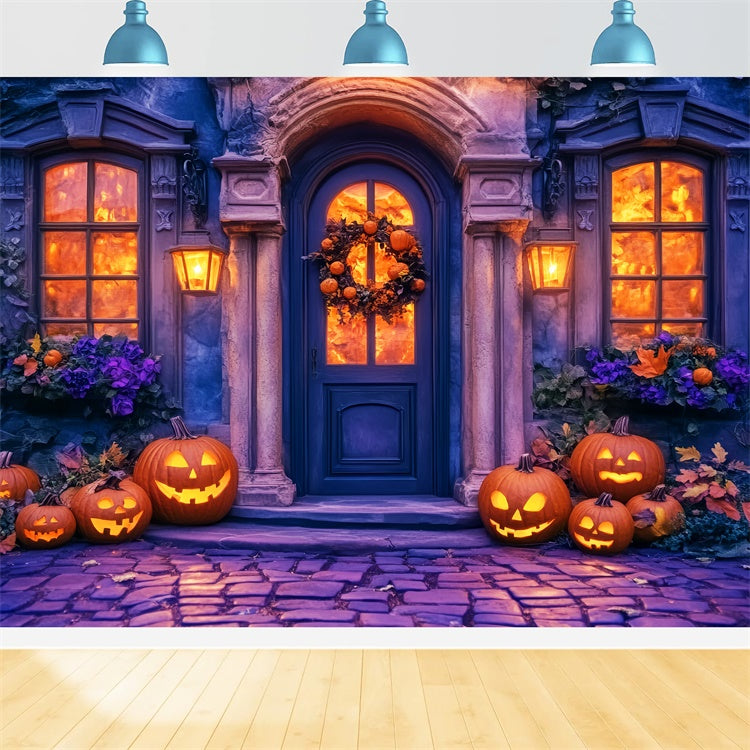 Halloween Photo Backdrop Elegant Pumpkin Porch Backdrop LXX57-90