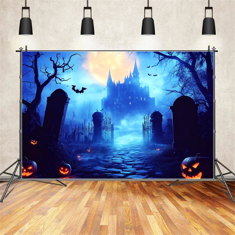 Halloween Moon Backdrop Moonlit Castle Graveyard Backdrop LXX57-99