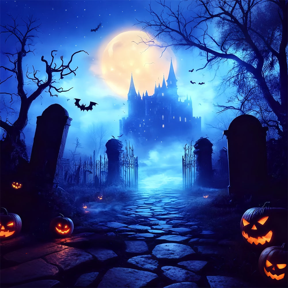 Halloween Moon Backdrop Moonlit Castle Graveyard Backdrop LXX57-99