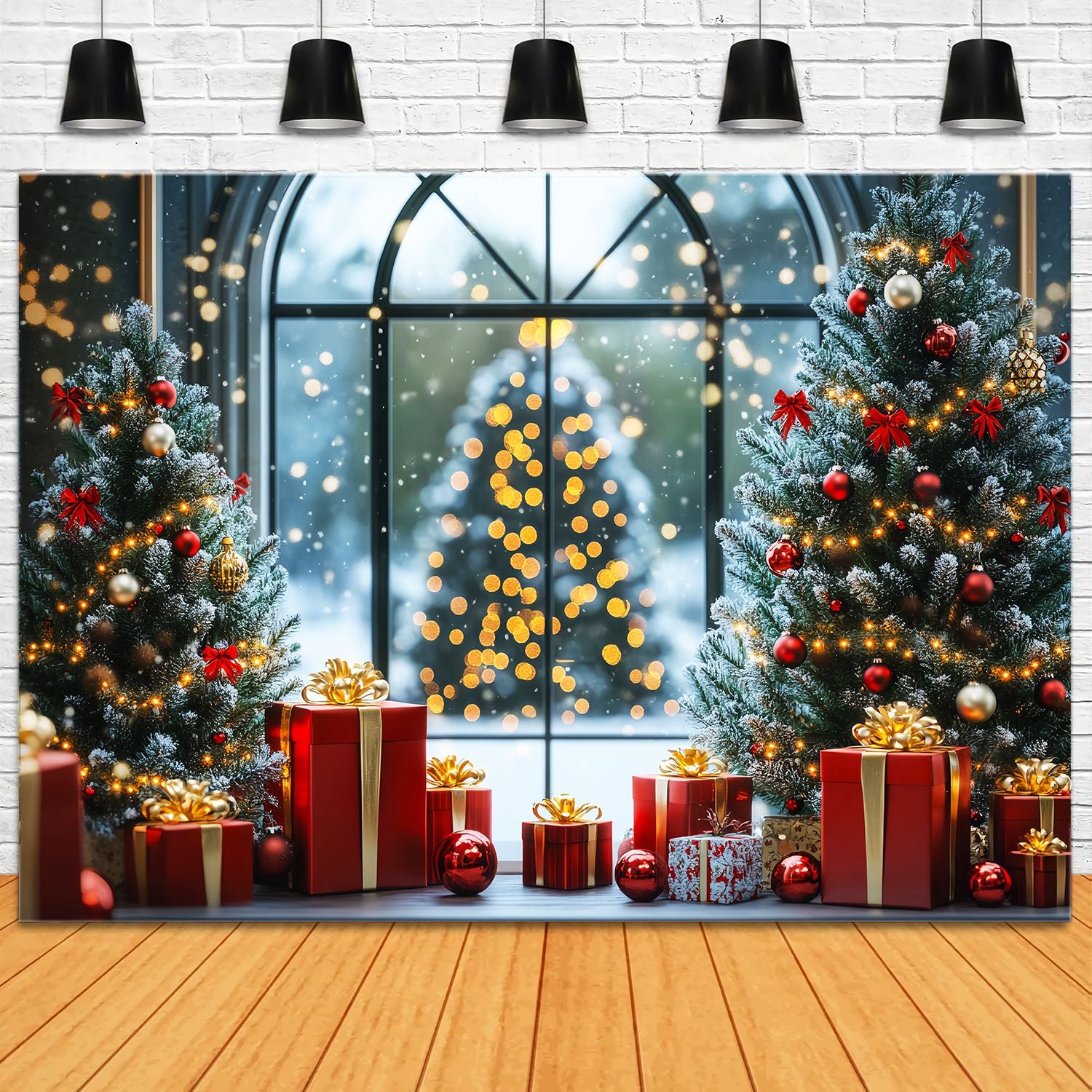 Christmas Tree Backdrop Frosted Christmas Trees Window Light Christmas Backdrops LXX58-100