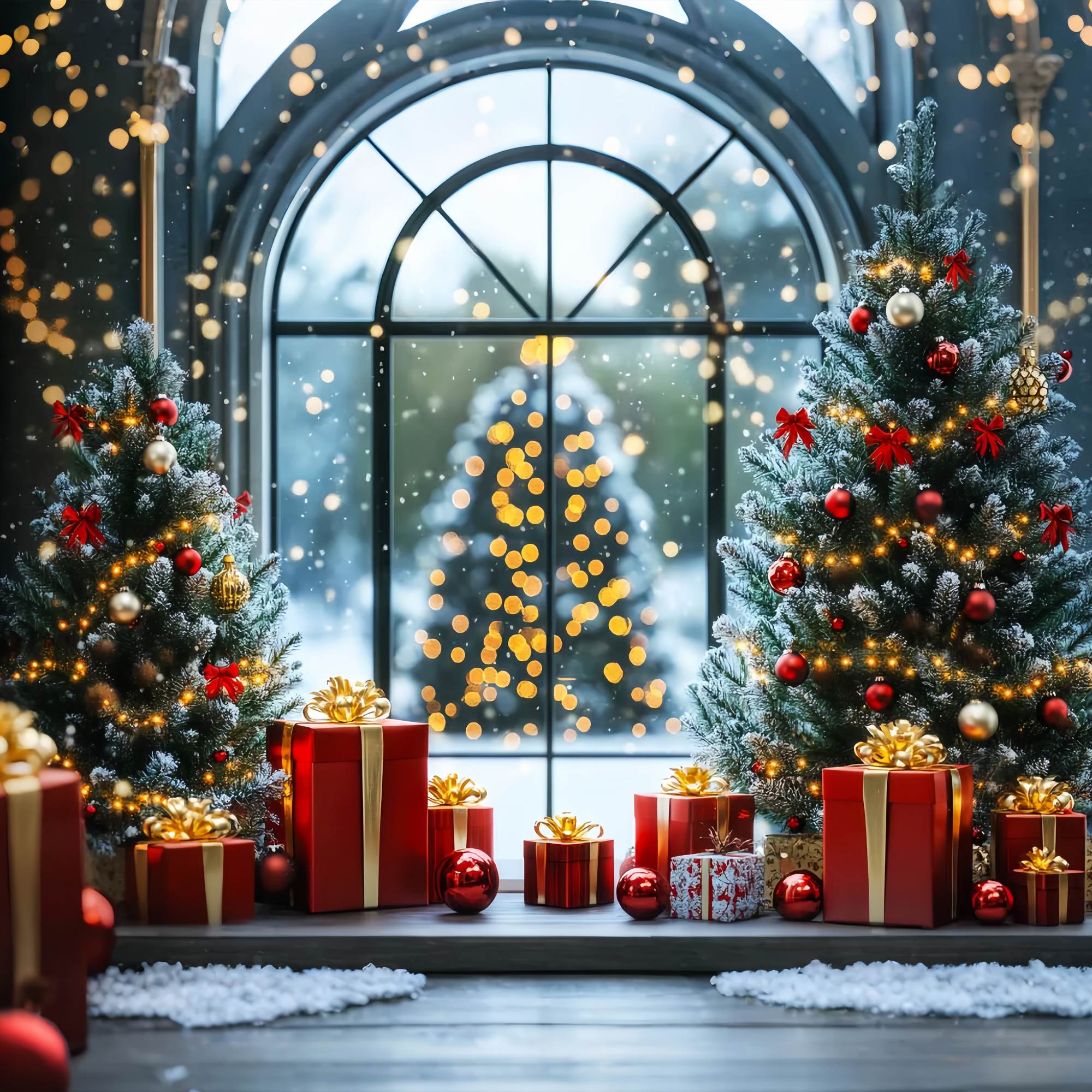 Christmas Tree Backdrop Frosted Christmas Trees Window Light Christmas Backdrops LXX58-100