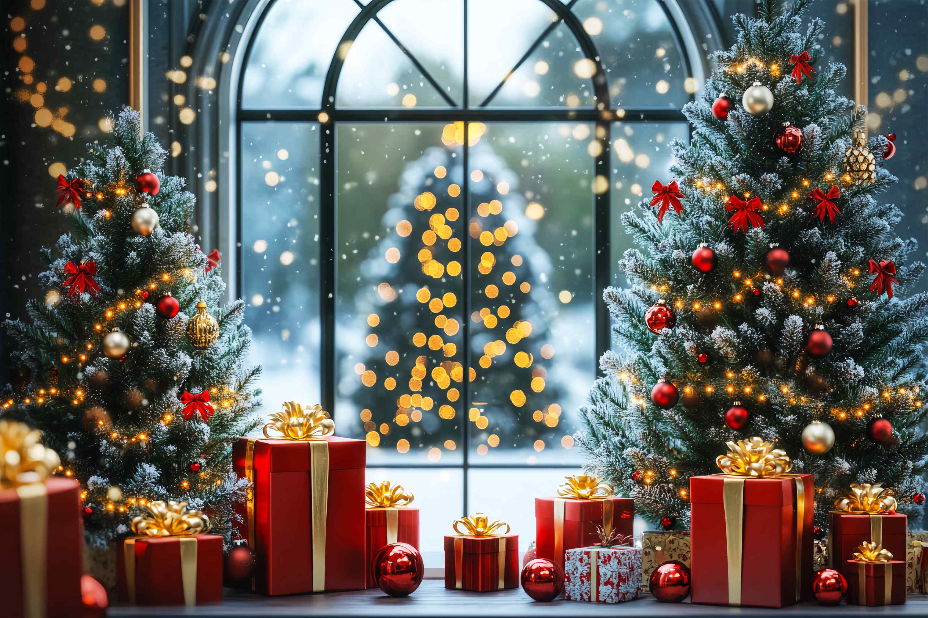 Christmas Tree Backdrop Frosted Christmas Trees Window Light Christmas Backdrops LXX58-100