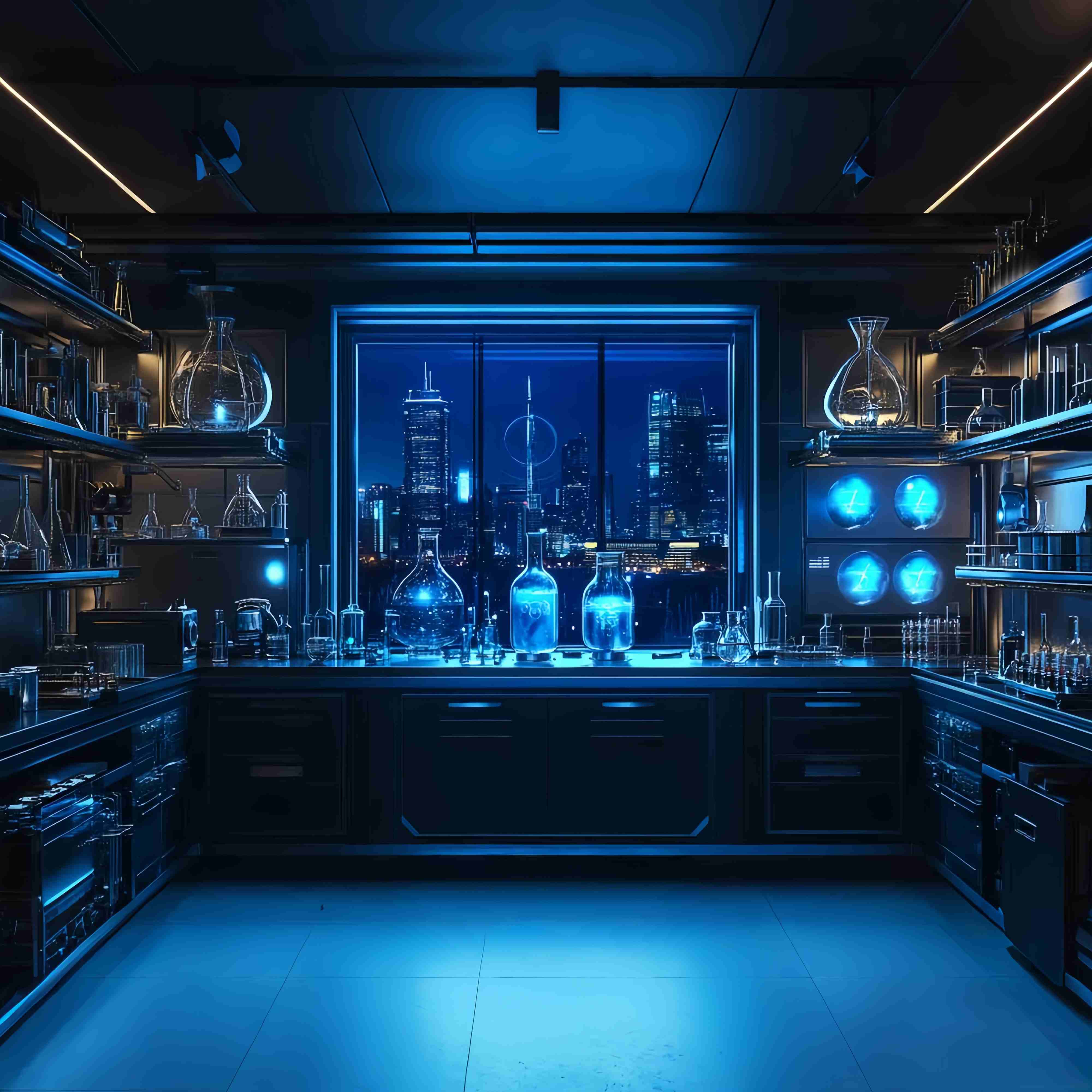 Chemistry Backdrop Futuristic Laboratory Skyline Night View School Picture Backdrop LXX58-108