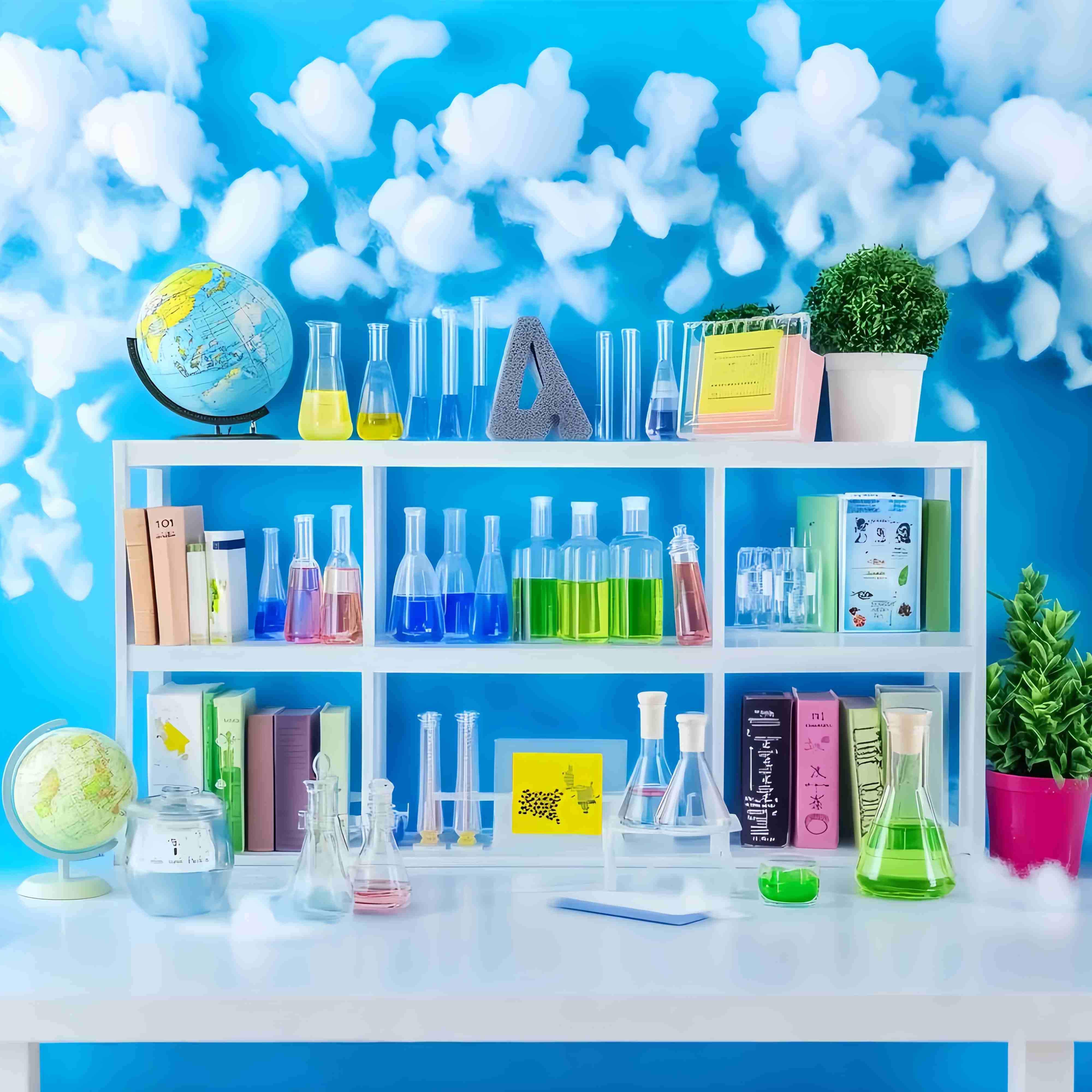 Chemistry Backdrop Colorful Chemistry Shelf Books Plants Back To School Photo Backdrop LXX58-109
