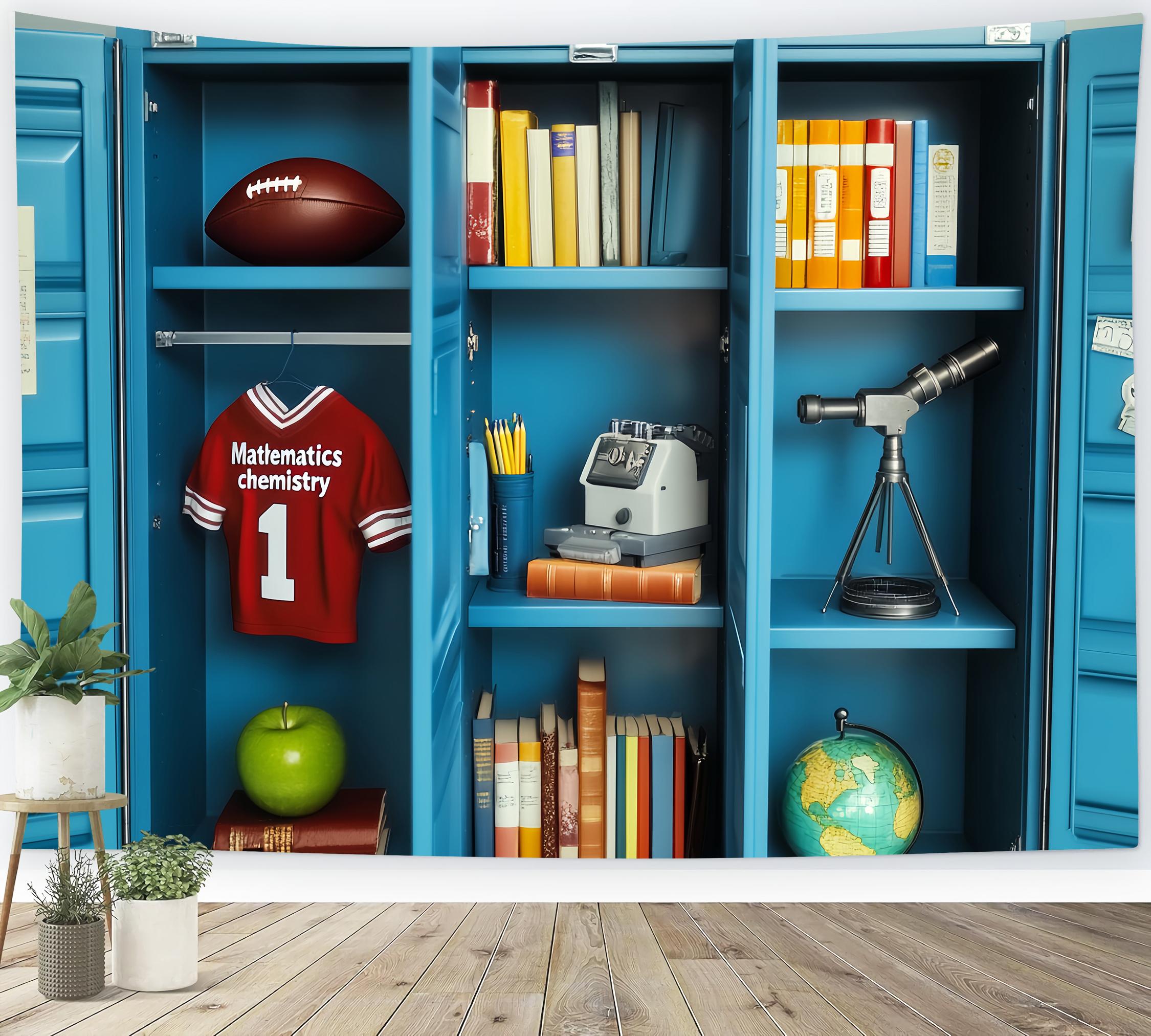 School Locker Backdrop Blue Locker Filled School Supplies Back To School Photography Backdrops LXX58-114