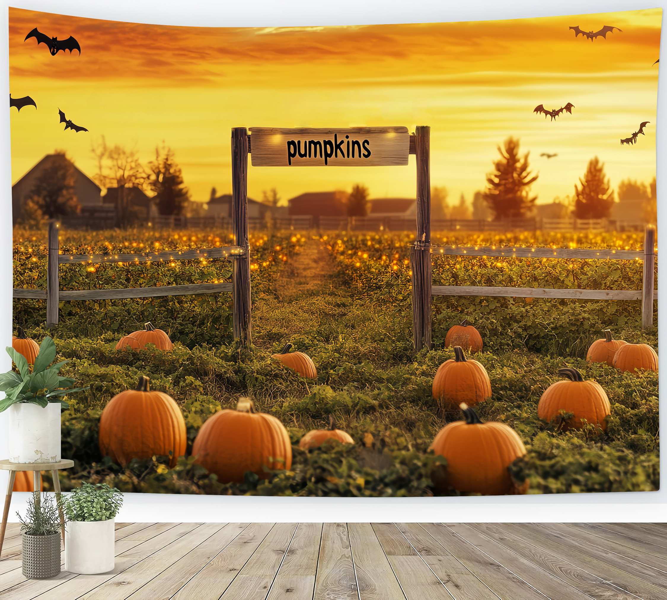 Fall Photo Backdrop Pumpkin Patch Sunset Bats Sunset Backdrop LXX58-164