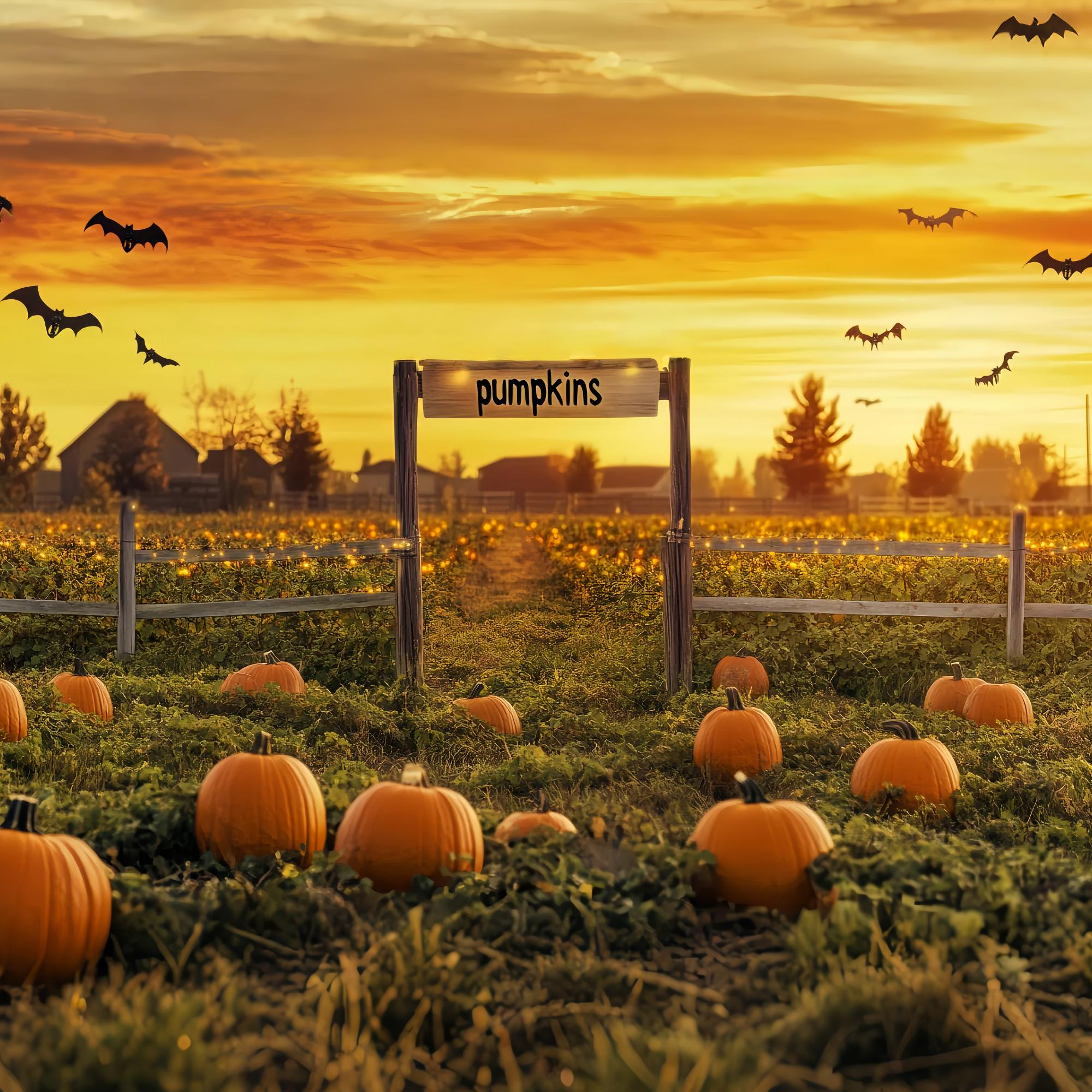 Fall Photo Backdrop Pumpkin Patch Sunset Bats Sunset Backdrop LXX58-164