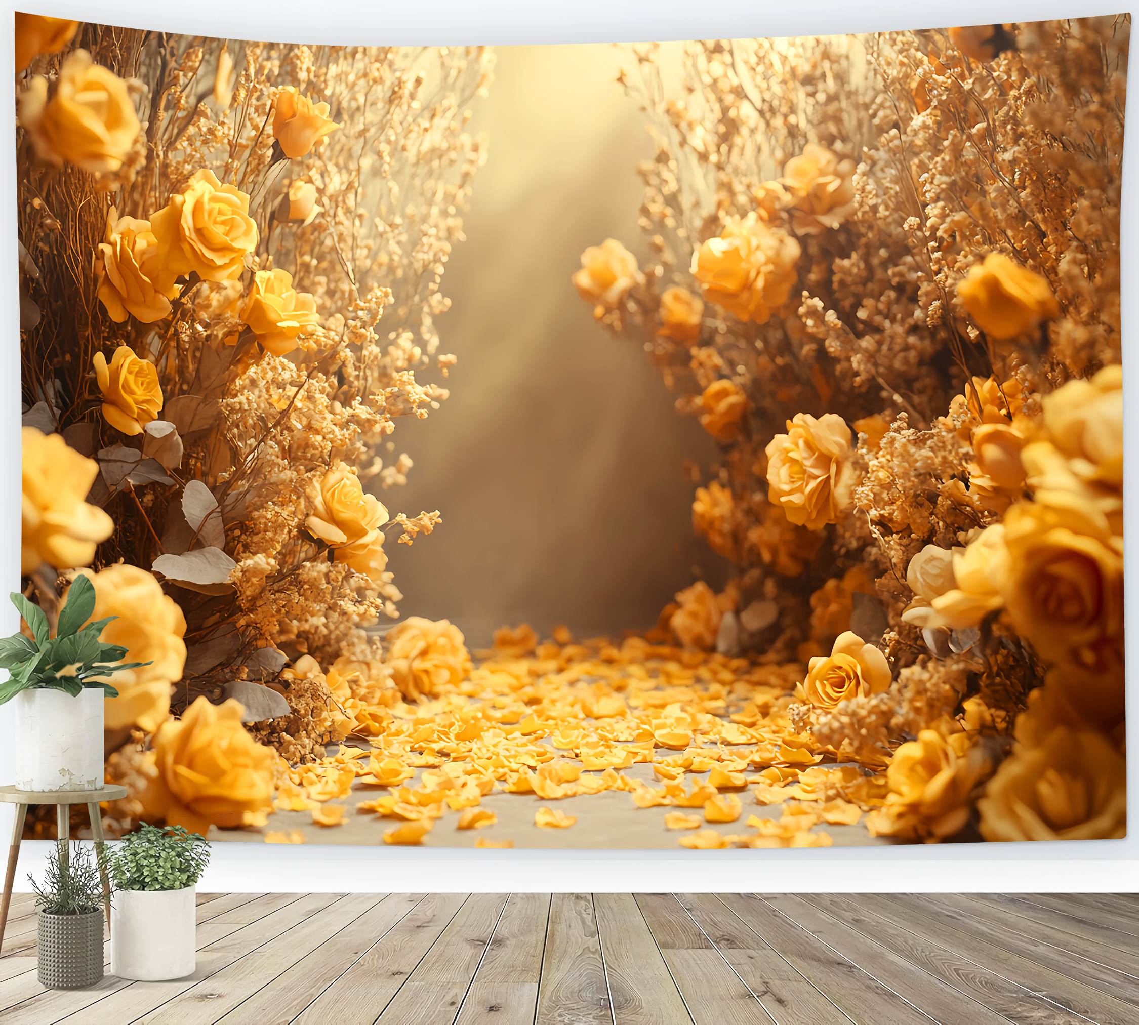 Fall Backdrops for Photography Golden Rose Petal Path Floral Backdrop LXX58-169