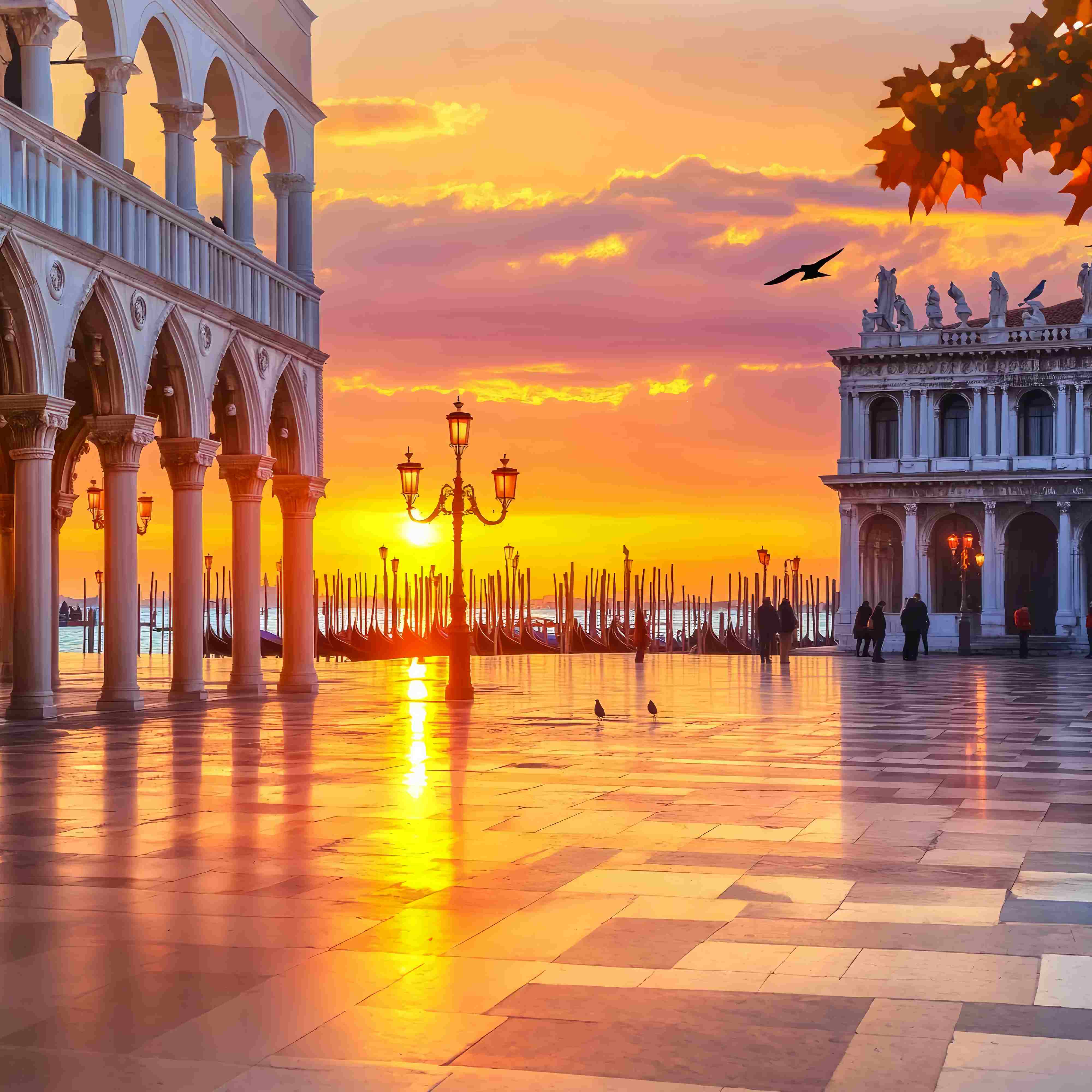 Fall Backdrops Venetian Sunrise Gondola View Sunset Backdrop LXX58-171