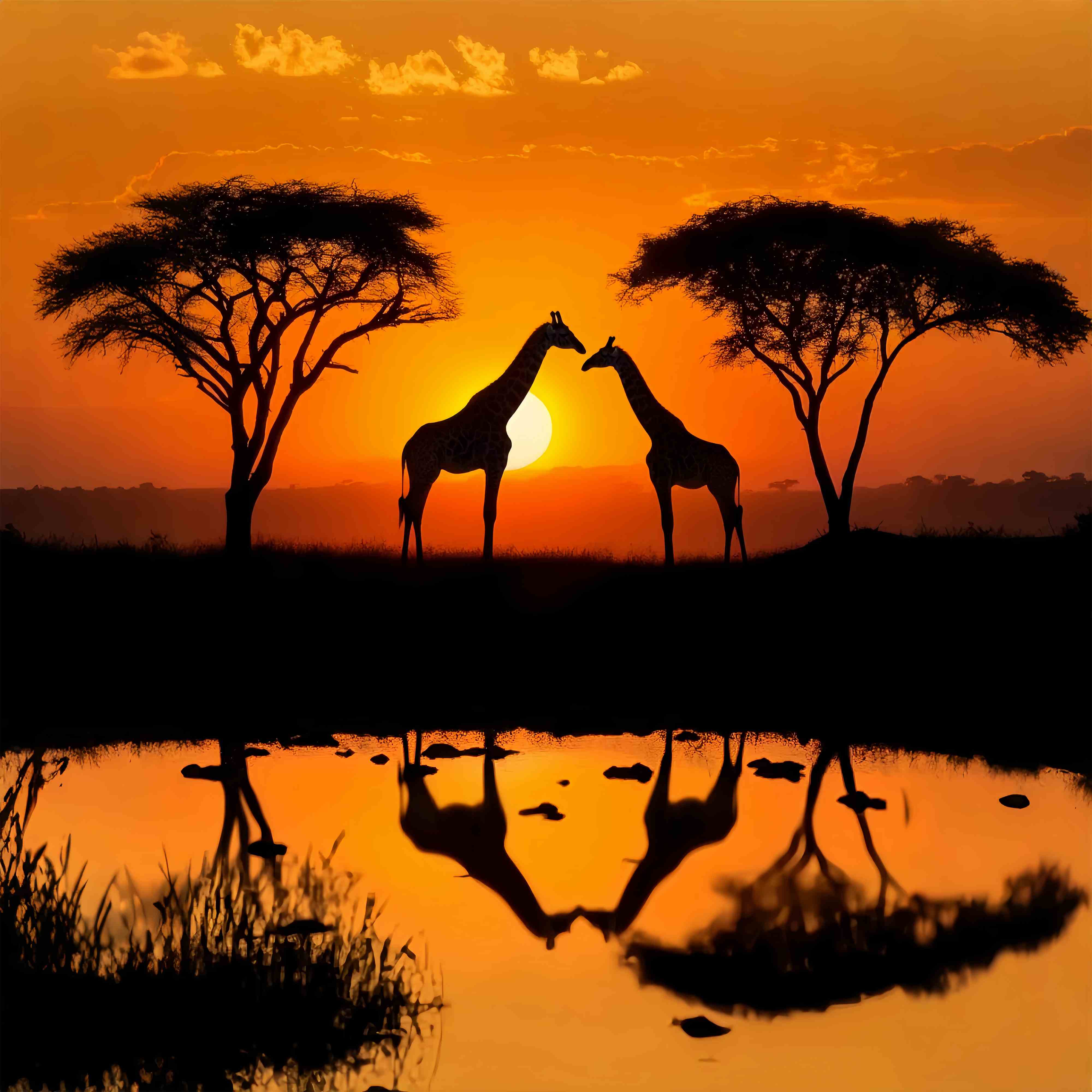 Fall Backdrop Ideas Giraffe Sunset Water Reflection Sunset Backdrop LXX58-175