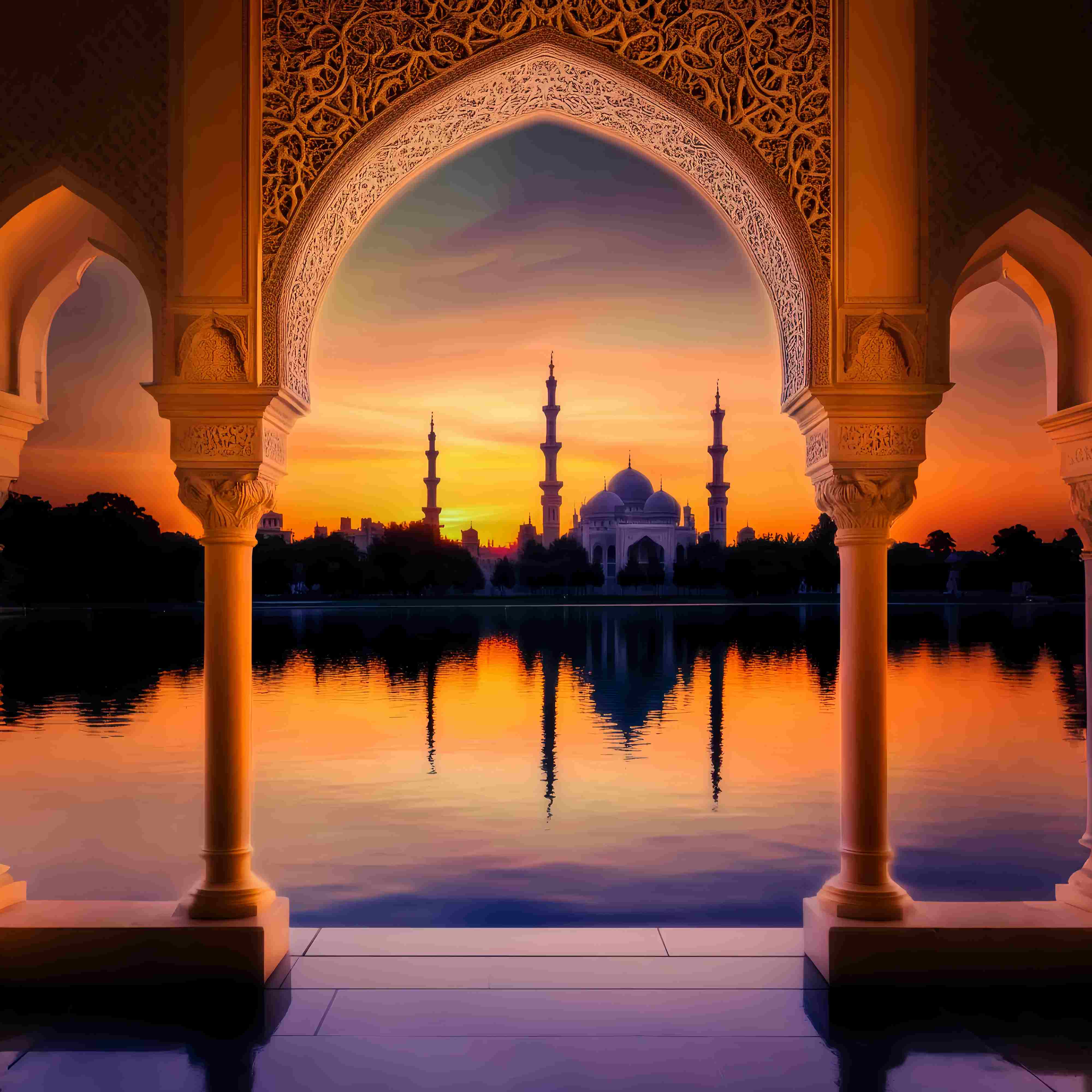 Fall Backdrop for Photos Golden Mosque Sunset Reflection Sunset Backdrop LXX58-178
