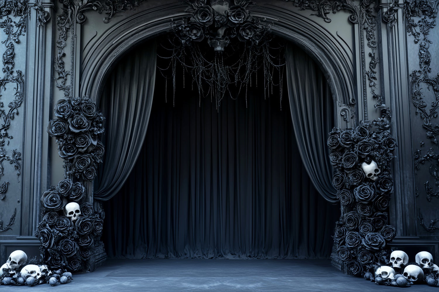 Halloween Wall Backdrop Gothic Skull Rose Backdrop LXX58-18