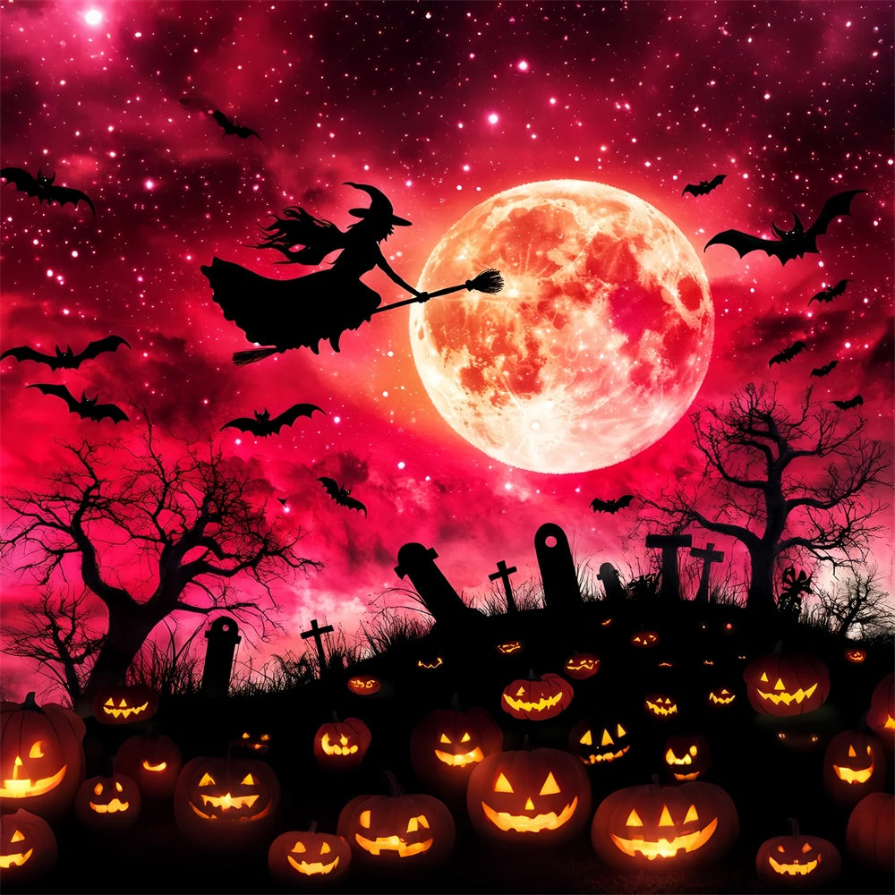 Halloween Graveyard Backdrop Blood Moon Witch Backdrop LXX58-28