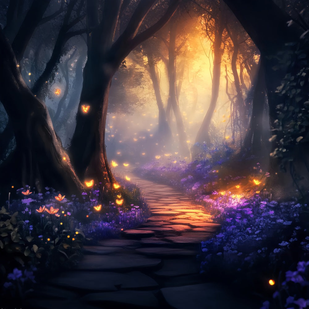 Enchanted Forest Golden Butterfly Fairy Path Magical Forest Backdrop LXX58-284