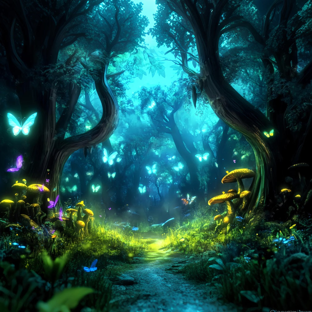 Magical Fairy Forest Glowing Butterfly Enchanted Woods Forest Backdrop Ideas LXX58-285