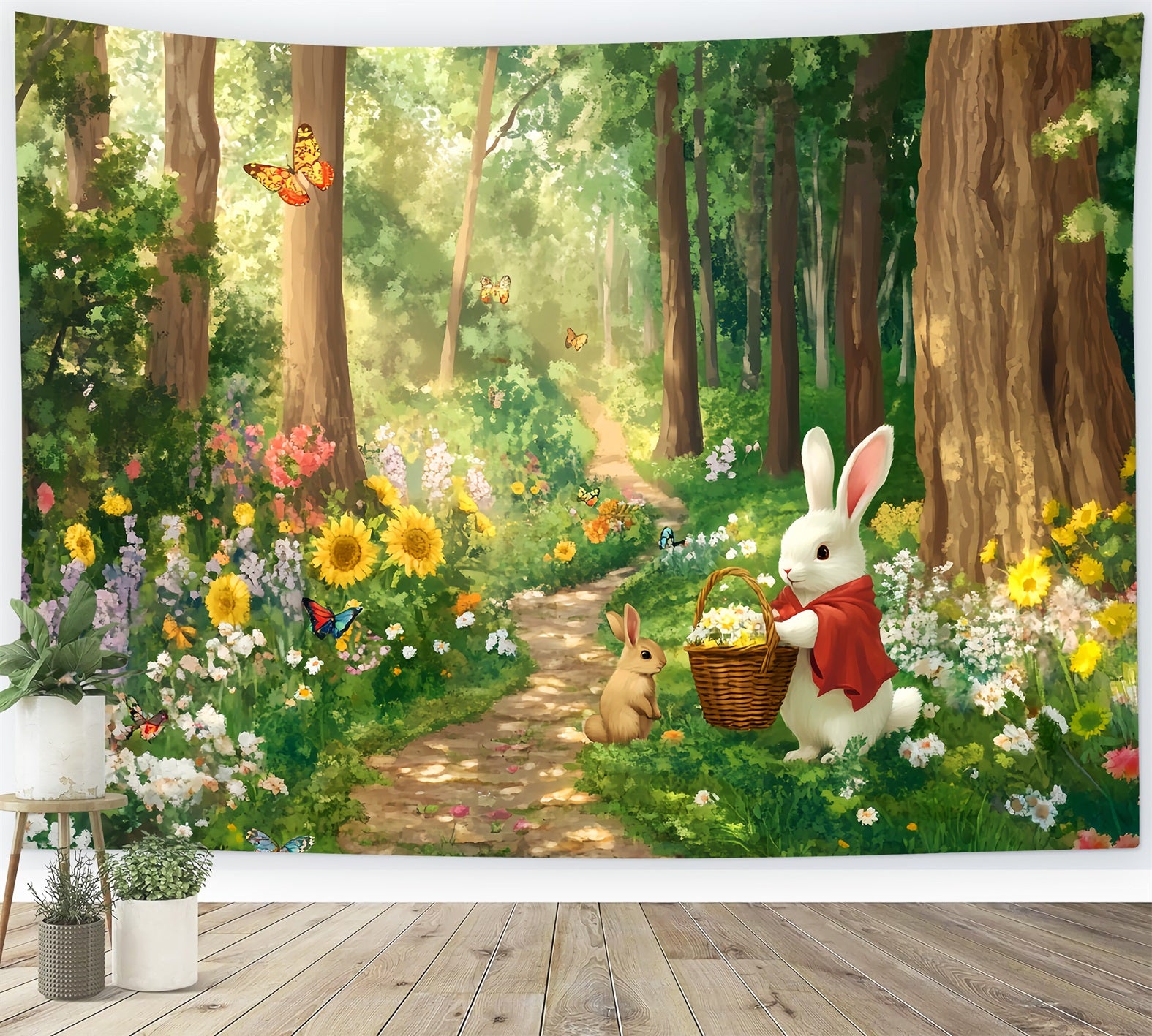 Magical Forest Sunflower Meadow Bunny Gathering Enchanted Forest Backdrop LXX58-287