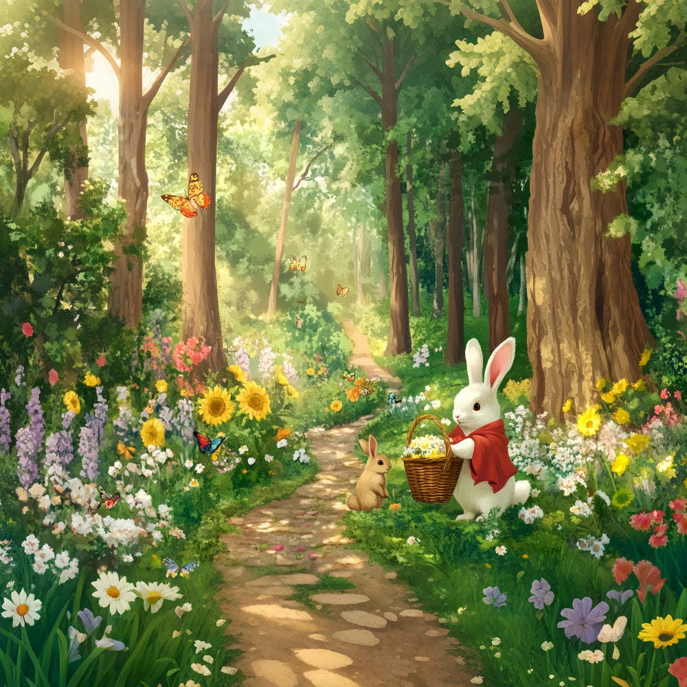 Magical Forest Sunflower Meadow Bunny Gathering Enchanted Forest Backdrop LXX58-287