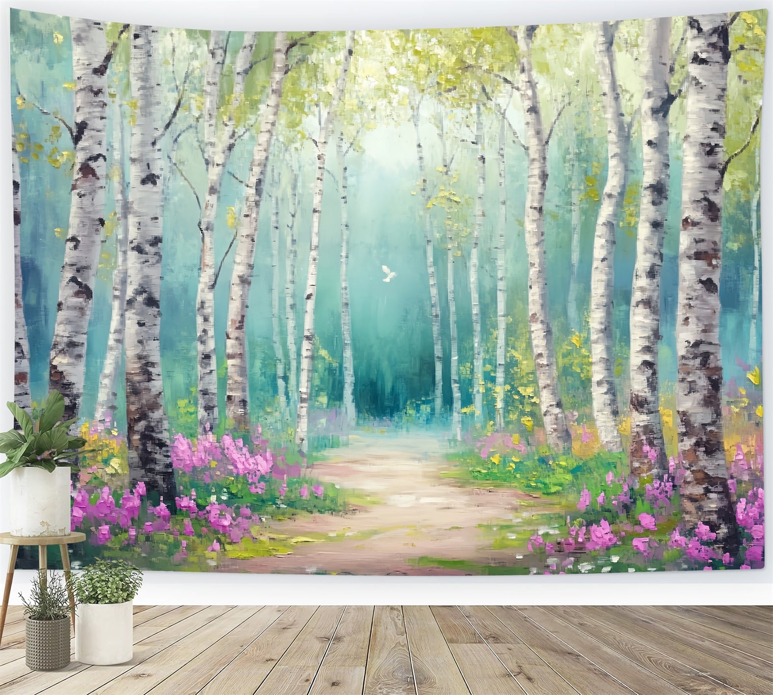 Enchanted Fairy Forest Birch Grove Blooming Pathway Fairytale Forest Backdrop LXX58-288