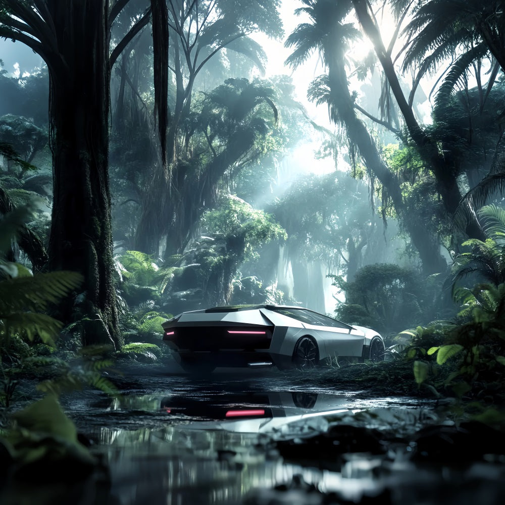 Rainforest Futuristic Car Jungle Mist Forest Backdrop Photography LXX58-291