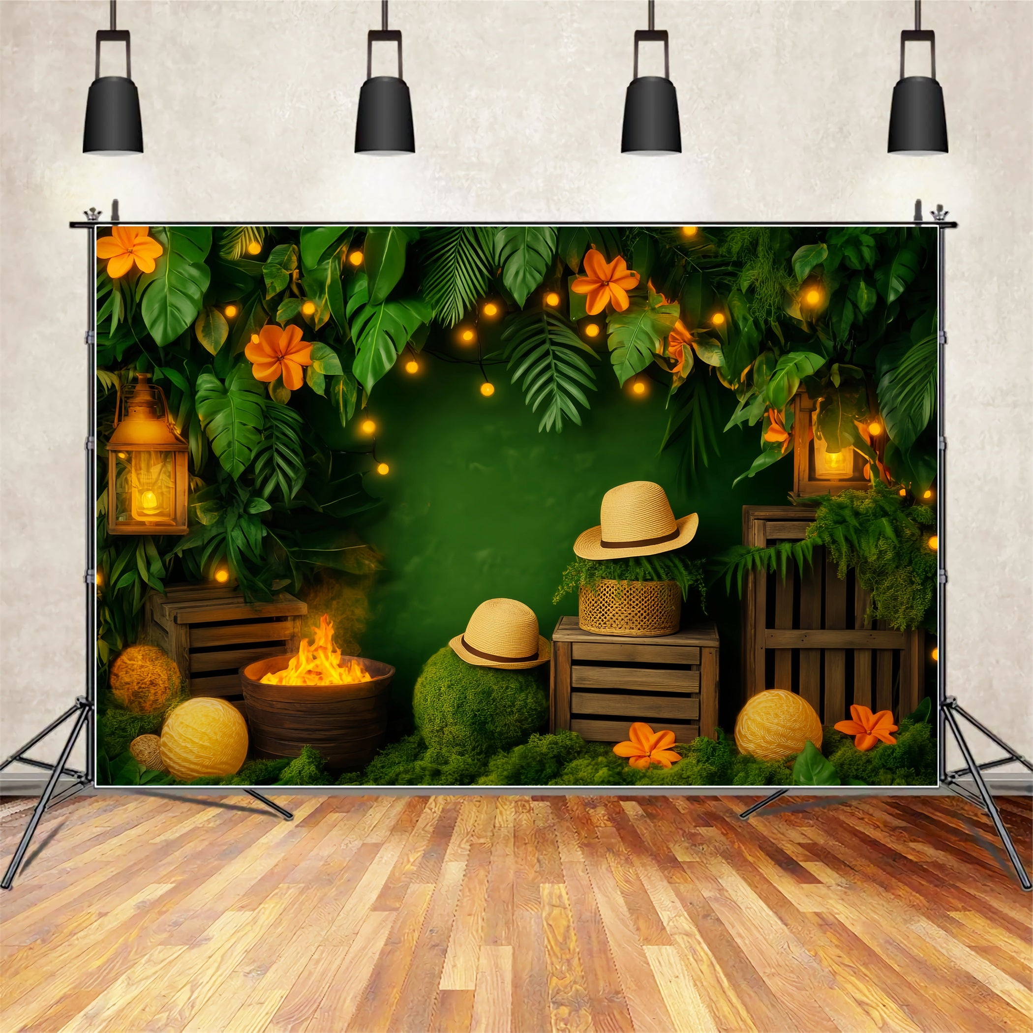 Rainforest Jungle Lantern Fire Glow Forest Photo Backdrop LXX58-293